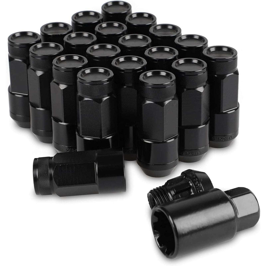 20PC Steel Anti-Theft Spline Closed End Lug Nuts M12X1.5 +Socket Black Wheel Rim