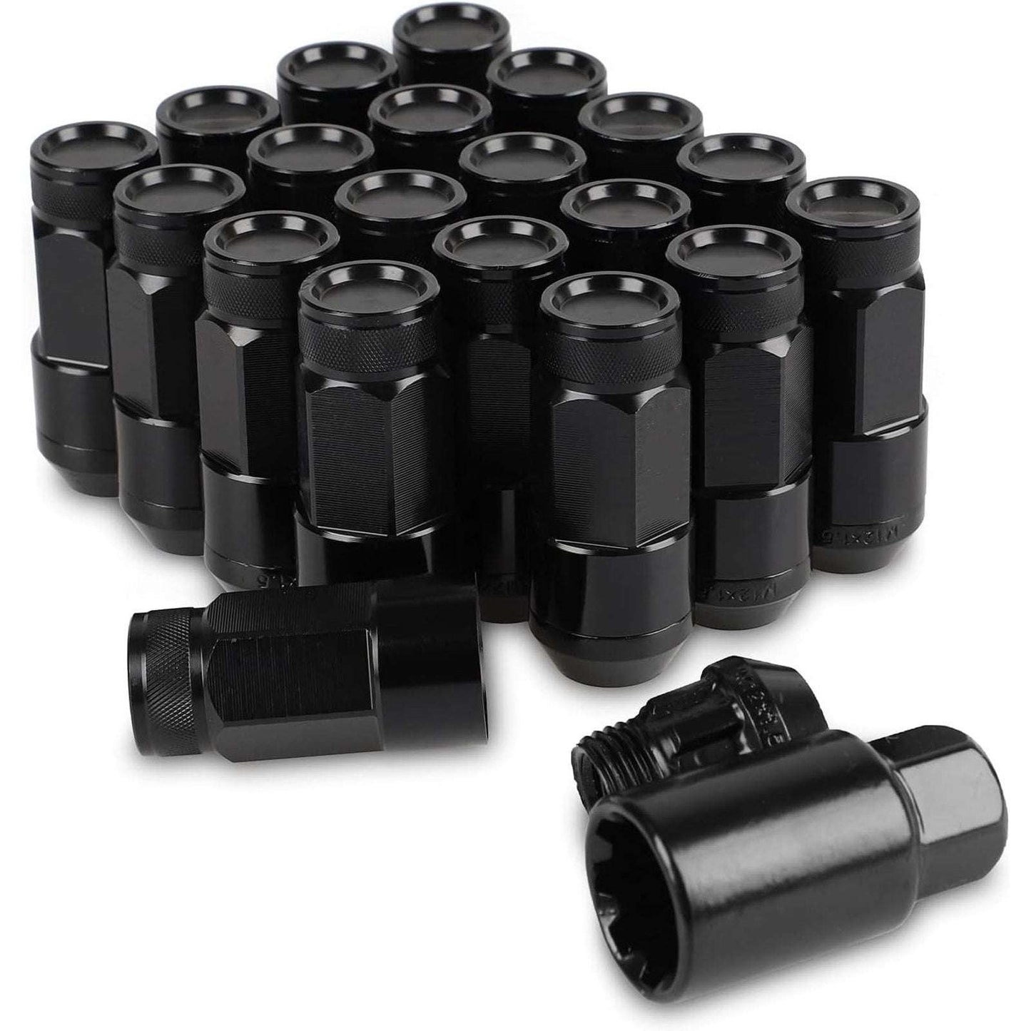 20PC Steel Anti-Theft Spline Closed End Lug Nuts M12X1.5 +Socket Black Wheel Rim