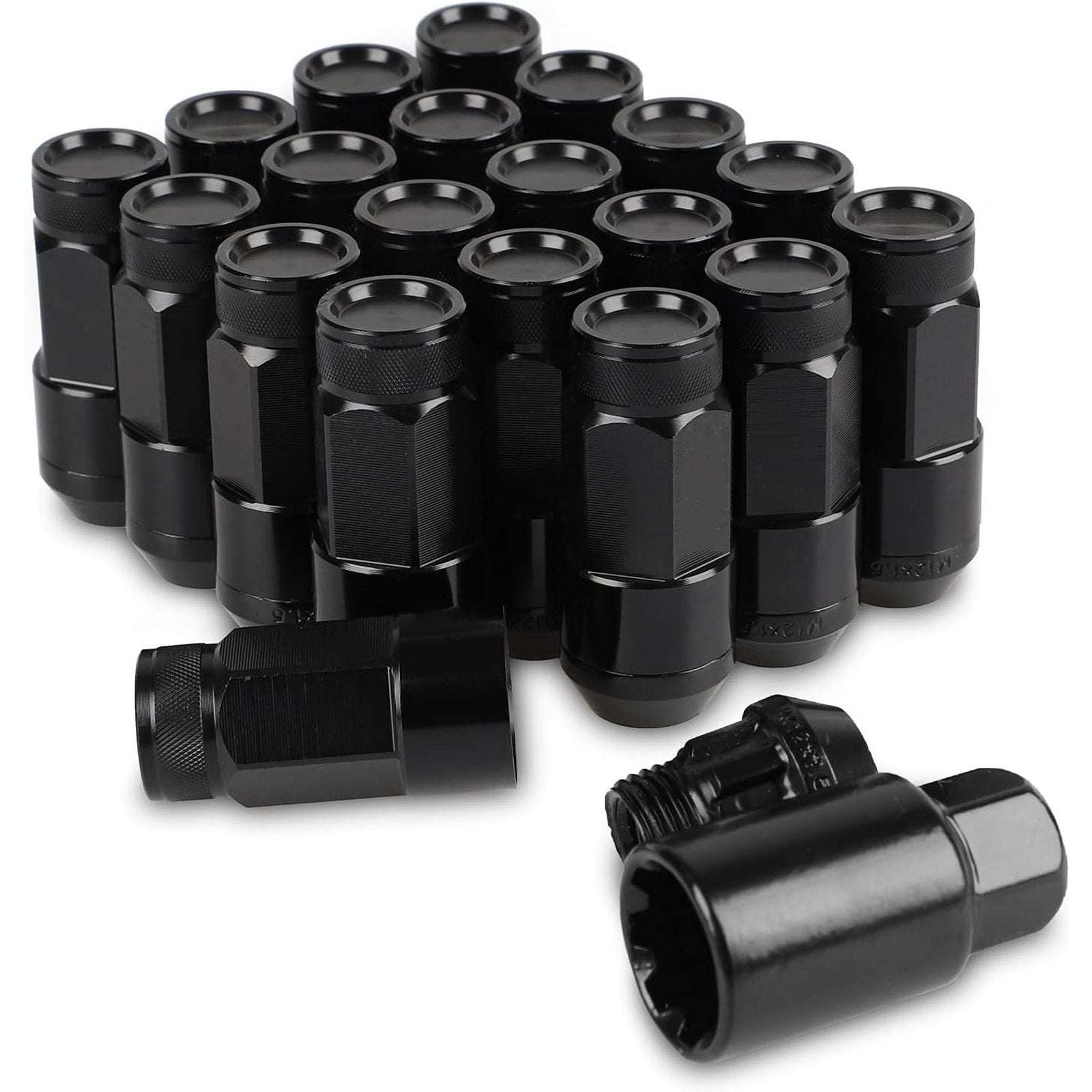 20PC Steel Anti-Theft Spline Closed End Lug Nuts M12X1.5 +Socket Black Wheel Rim
