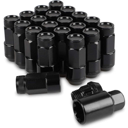 20PC Steel Anti-Theft Spline Closed End Lug Nuts M12X1.5 +Socket Black Wheel Rim