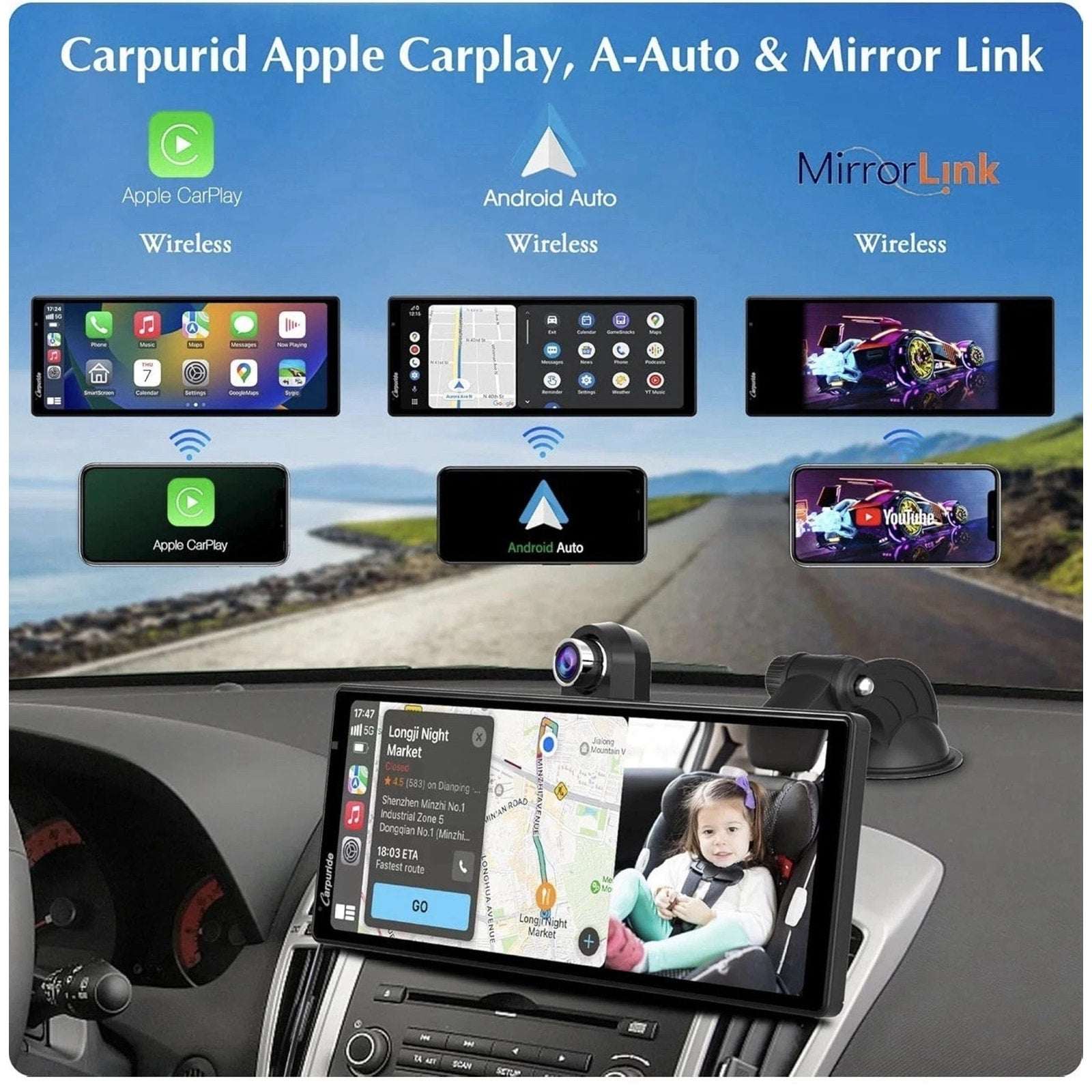 CARPURIDE W903 Smart Multimedia Wireless Carplay & Android Auto with Dash Camera