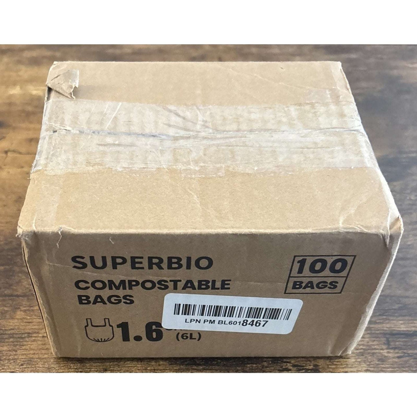 100Pk SUPERBIO 1.6 Gallon Handle Tie Compostable Food Scrap Bags Counter Top Bin