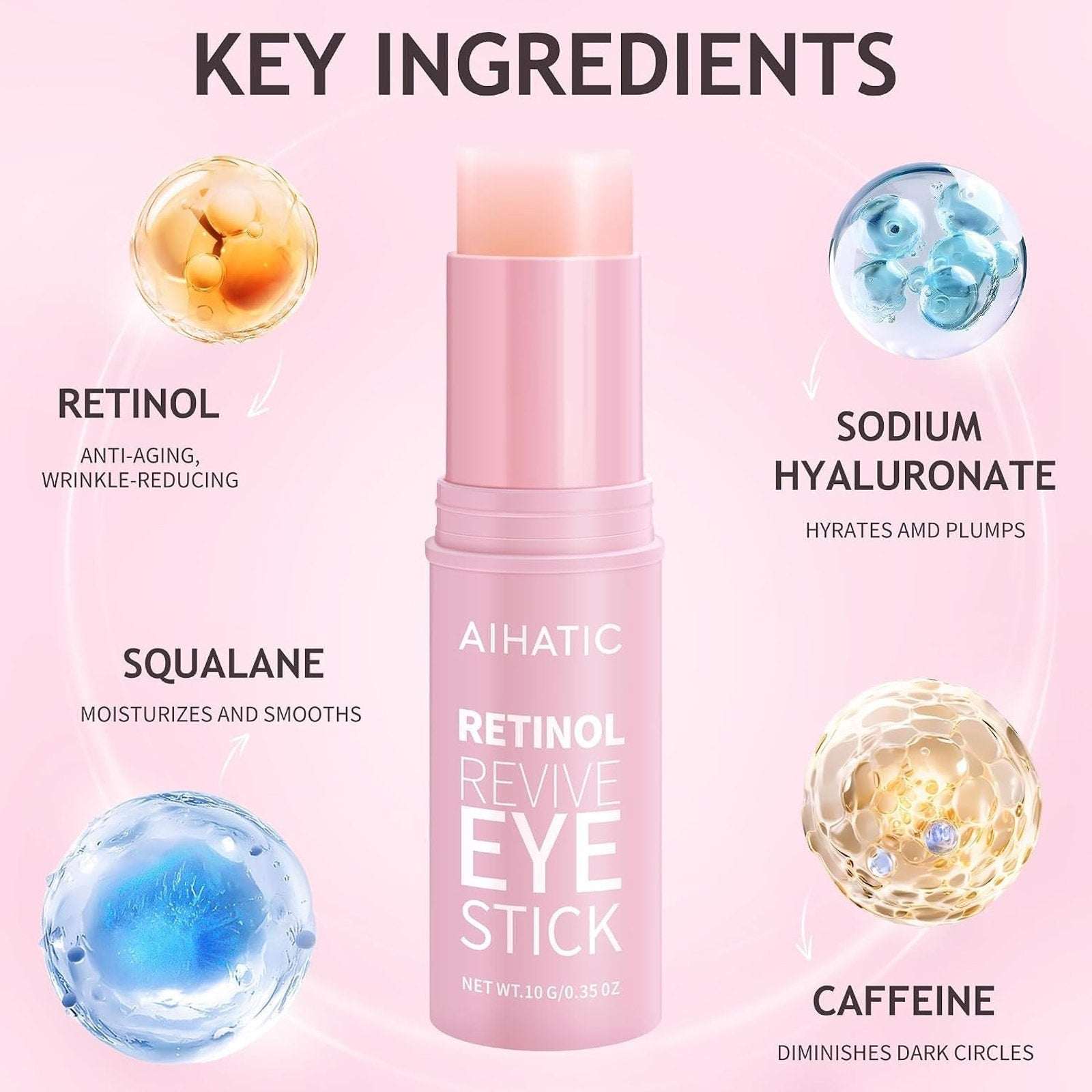 AIHATIC Retinol Revive Caffeine Hydrating Smoothing Eye Stick 10g w/ Hyaluronic