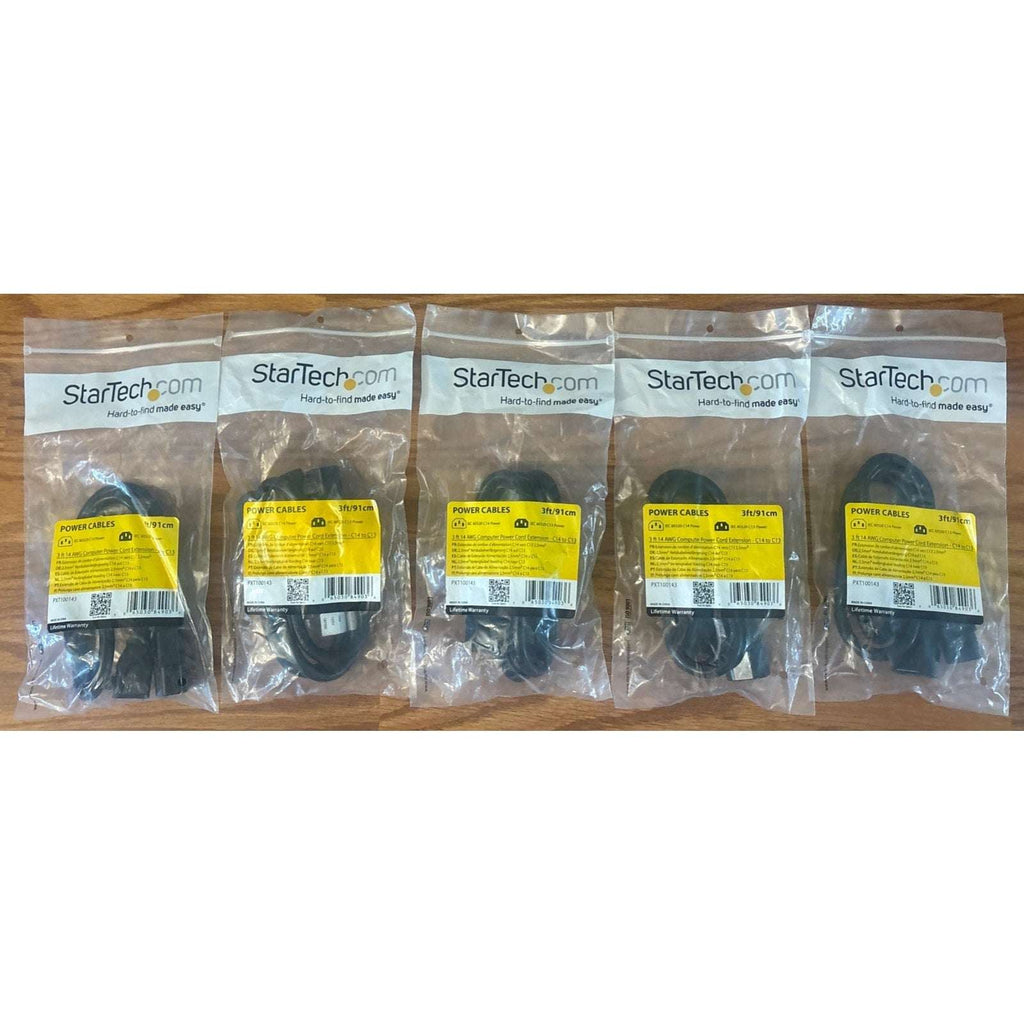 5PC StarTech.com AC Power Cord Extension IEC 60320 C14 to C13 14AWG 15A 125V 3ft