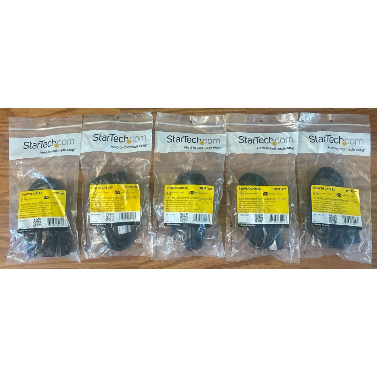 5PC StarTech.com AC Power Cord Extension IEC 60320 C14 to C13 14AWG 15A 125V 3ft