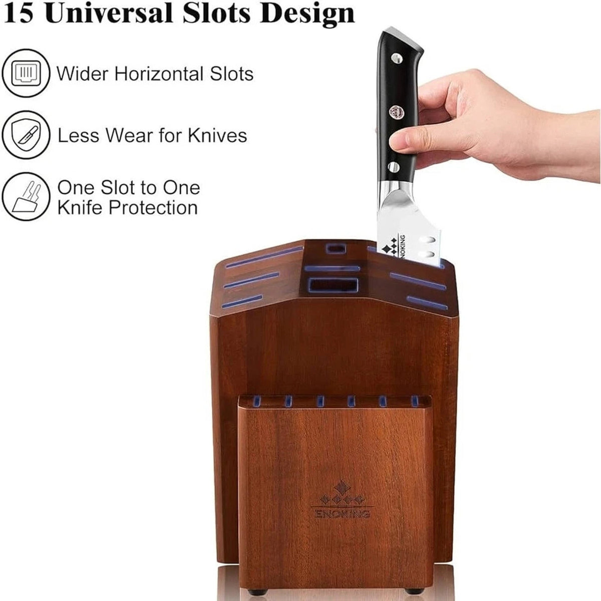 ENOKING Acacia Wood 15-Slot Universal Knife Block Knife Holder
