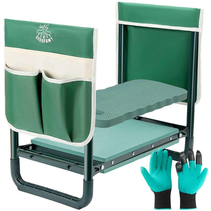 DEERFAMY 10.2"W Gardening Stool, Garden Kneeler Seat Tool Pouches 350lbs Green