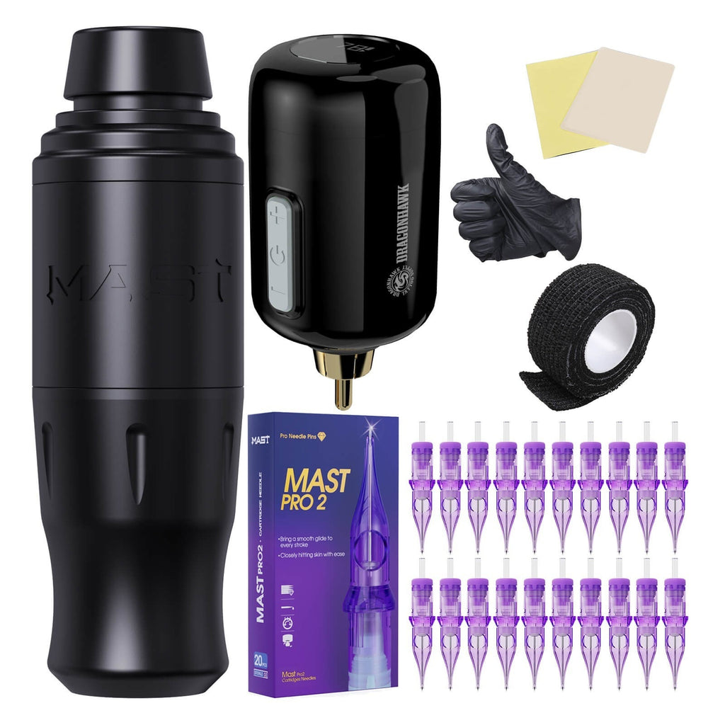 Mast Pro2 Tour DRAGONHAWK Wireless Tattoo Pen Machine Kit 3.5mm Stroke 10000RPM