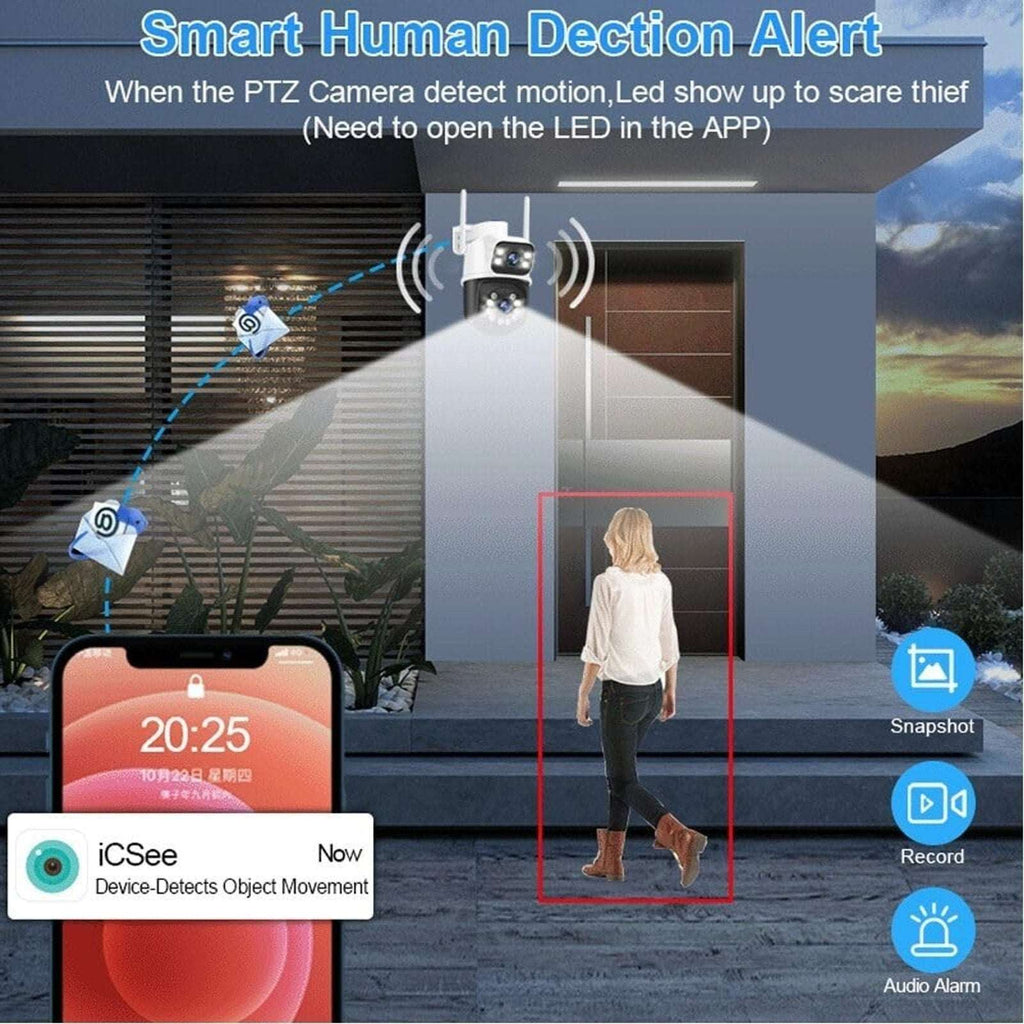2CPU 6MP WiFi Camera Outdoor Dual Lens/Screen Auto Tracking, Night Vision, 2-Way