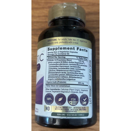 Probiotics 50 Billion CFUs 120 Capsules with Prebiotics by Carlyle EXP 02/2028