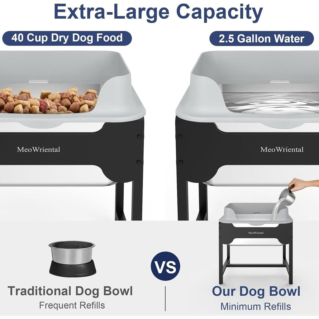 2.5 Gal Elevated Stainless Steel Water Bowl No-Spill Tip-Proof Stand for M/L Dog