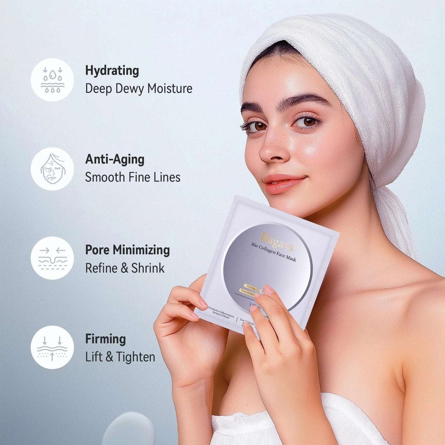 8 x Bagavs Collagen Face Mask Probiotics Hyaluronic Acid Firming Pore Minimizing
