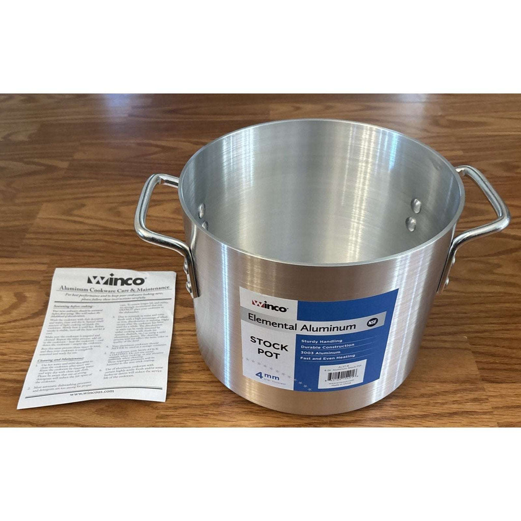 Winco ALST-8 Elemental 4mm Aluminum Stock Pot - 8 Quart - Even Heating, Durable