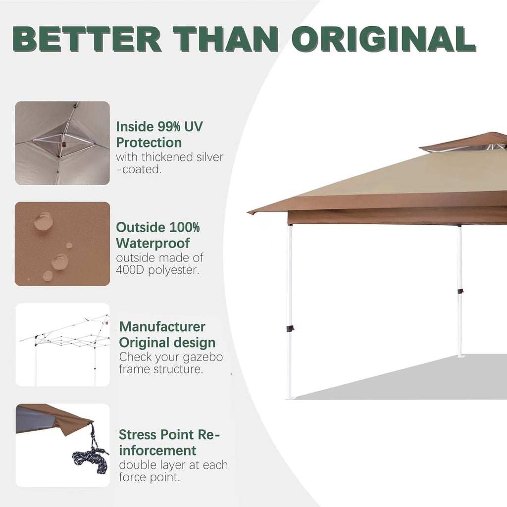 12x12 Gazebo Canopy Top Replacement Cover 2Tier UV Block Waterproof Beige Brown