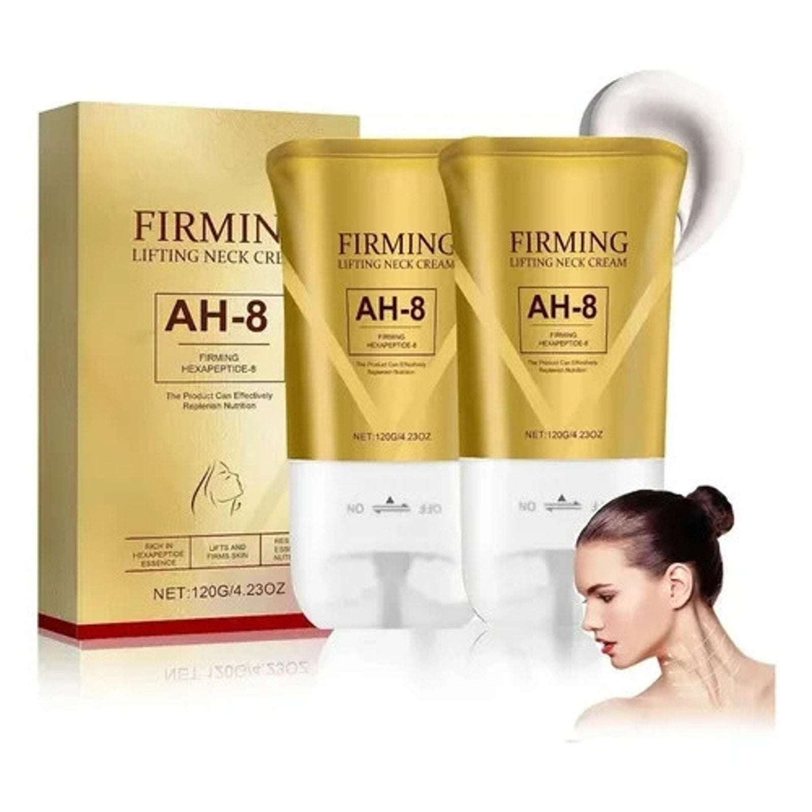 2x AH-8 Firming Lifting Neck Cream & Roller Massager in 1 Hexapeptide Anti-Aging