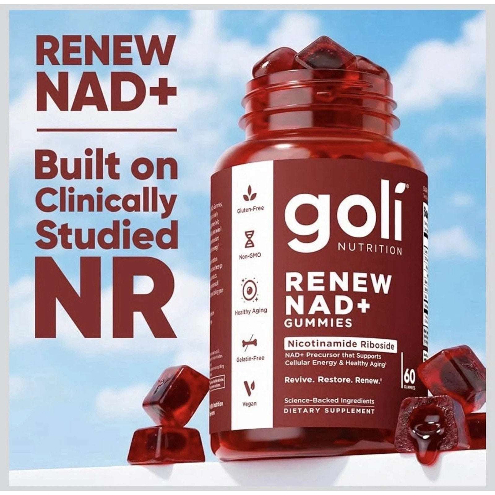Goli Renew NAD+ 60 Count Gummies Exp 07/2027 Healthy Aging