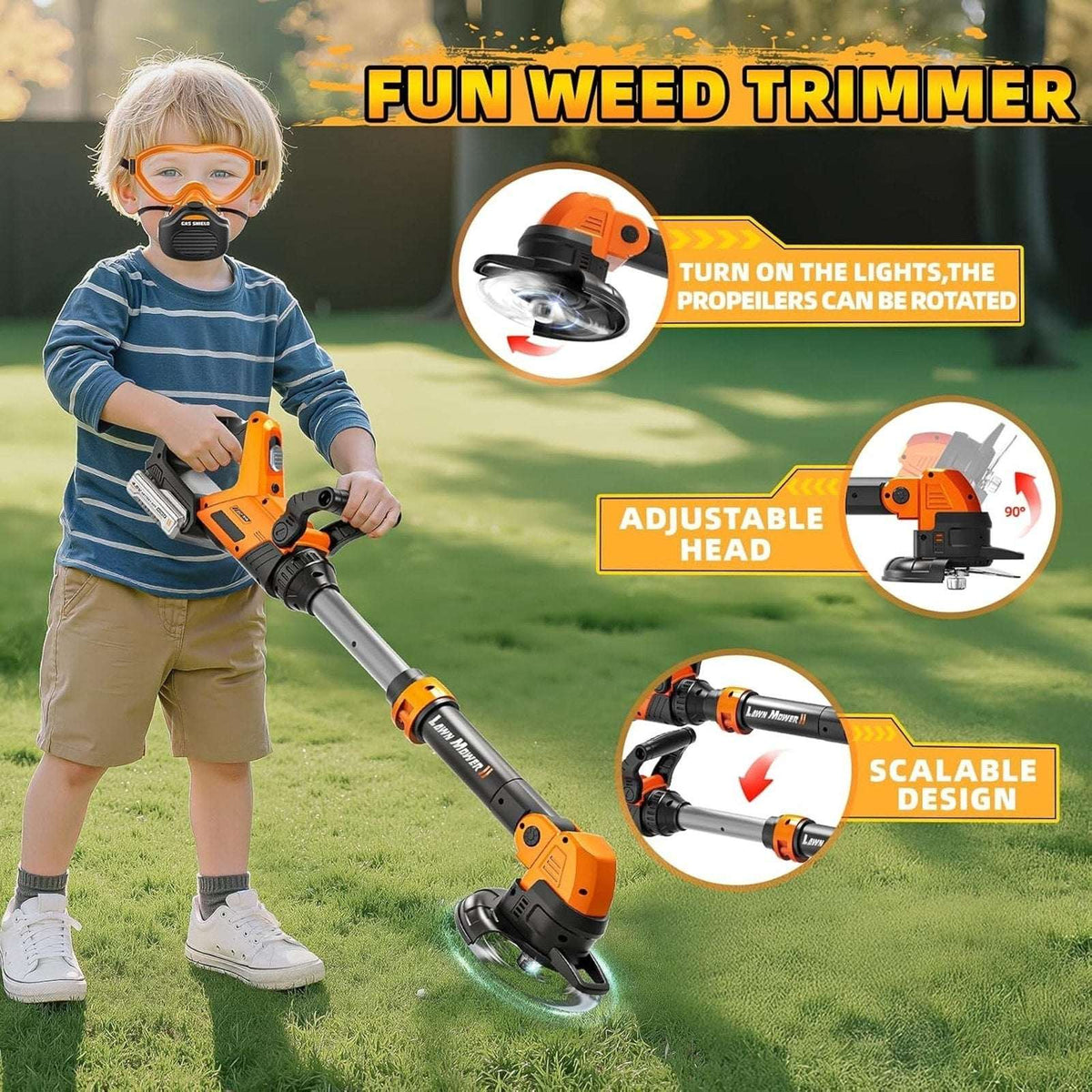 Kids Power Lawn Tool Set 3-in-1 w/ Sounds & Lights Weed Wacker, Trimmer & Blower