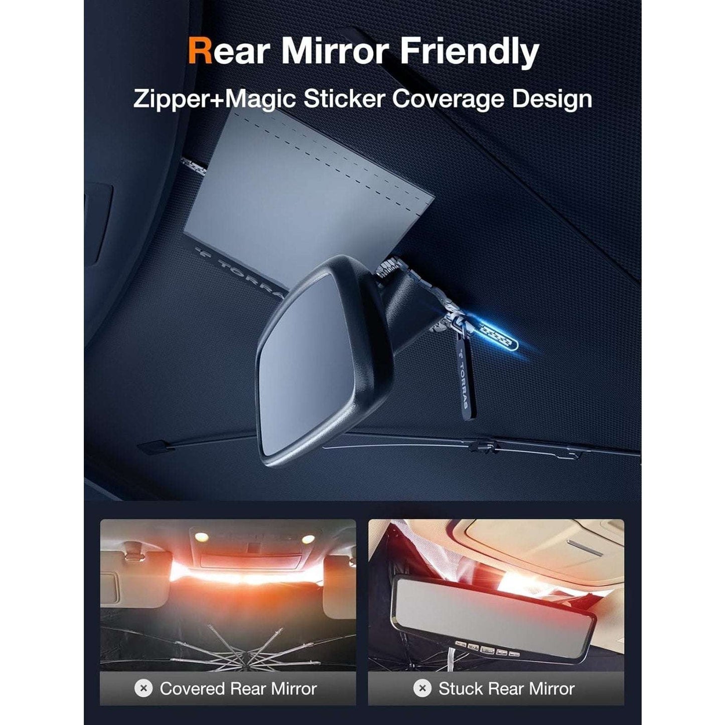 TORRAS Car Windshield Sun Shade Umbrella w Organizer - Universal Beige Blocks UV