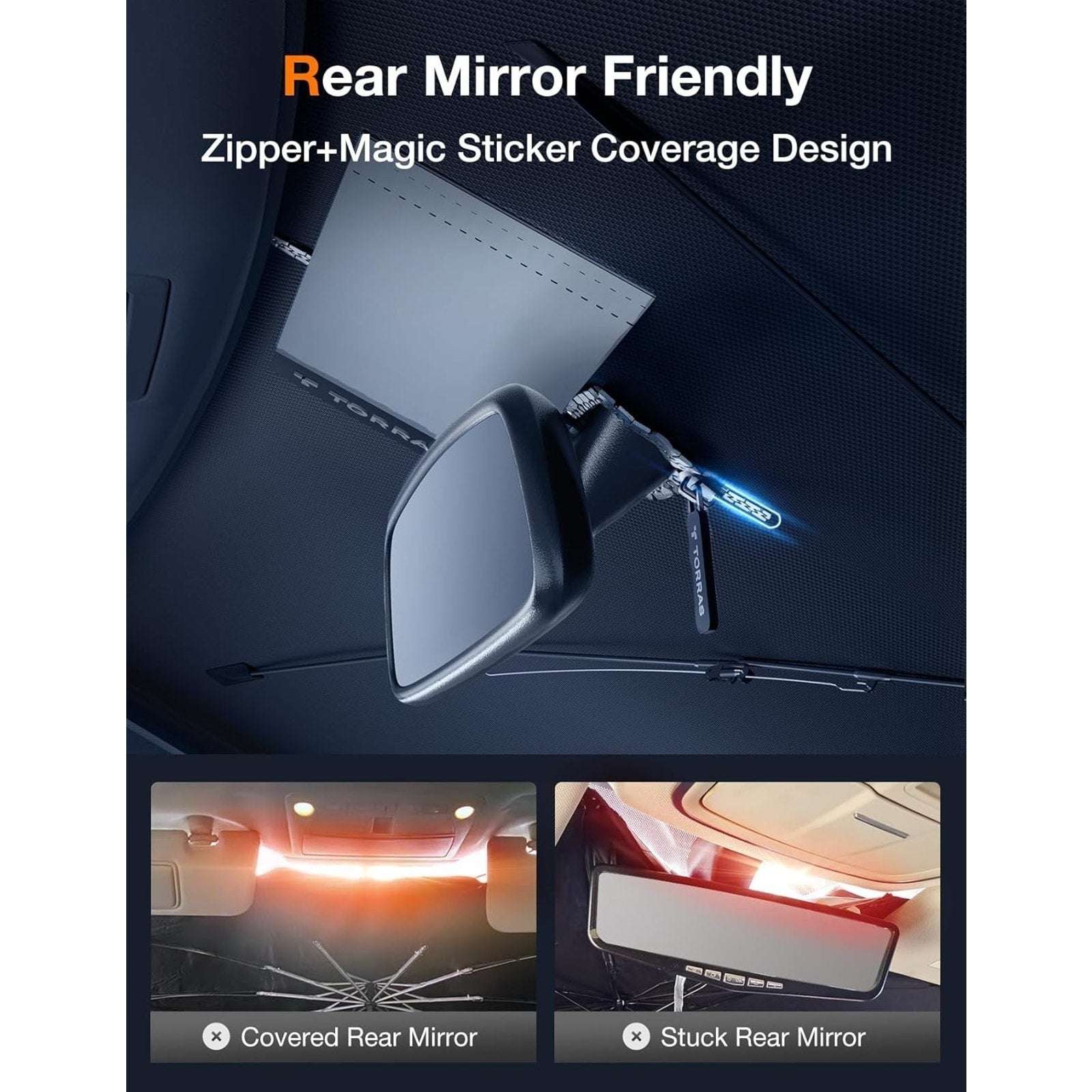 TORRAS Car Windshield Sun Shade Umbrella w Organizer - Universal Beige Blocks UV