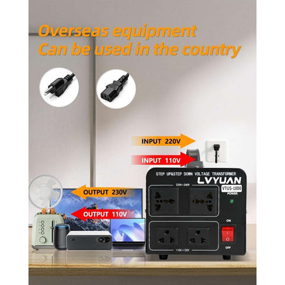 Voltage Transformer Converter 1000 Watt Step Up/Down 110V-120V ↔ 220V-240V 4 Out