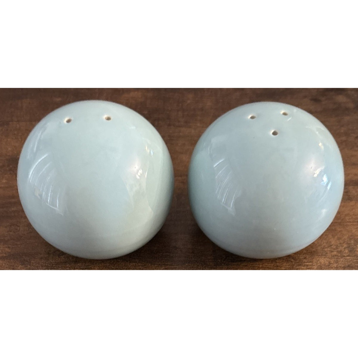 Vintage Japan Ceramic Sphere MCM Salt and Pepper Shakers Blue Gloss Glaze - Pair