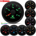 0-90 ohm Fuel Gauge 2" 52mm 8 Color Backlit Boat Fuel Level Gauge Marine Car RV