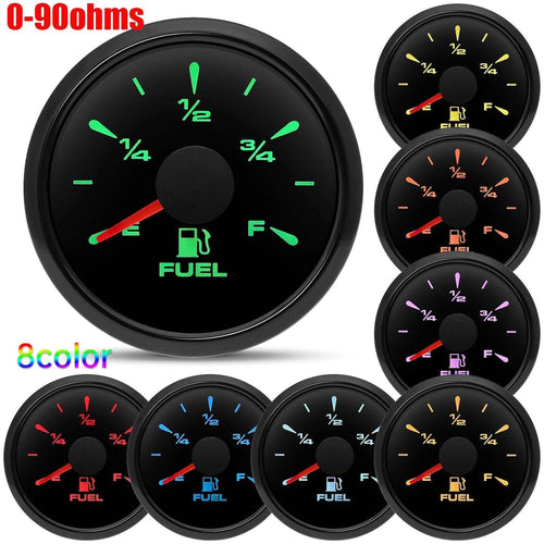 0-90 ohm Fuel Gauge 2" 52mm 8 Color Backlit Boat Fuel Level Gauge Marine Car RV
