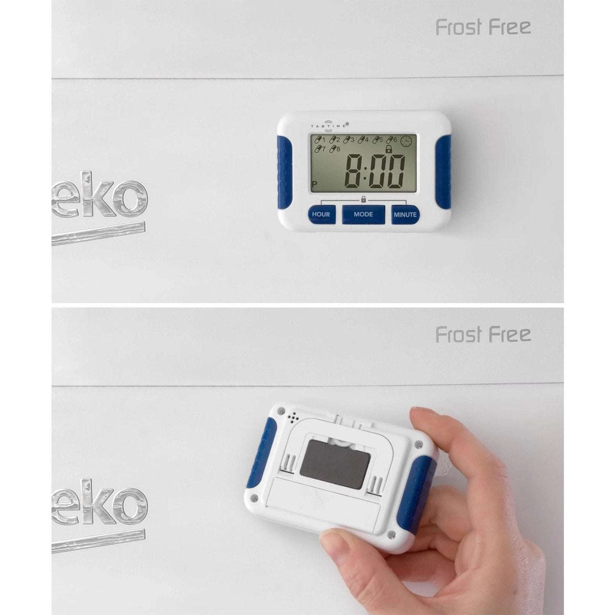 TabTIME Electronic Pill Timer Reminder with 8 Daily Alarms, Lockable Keys, 12/24