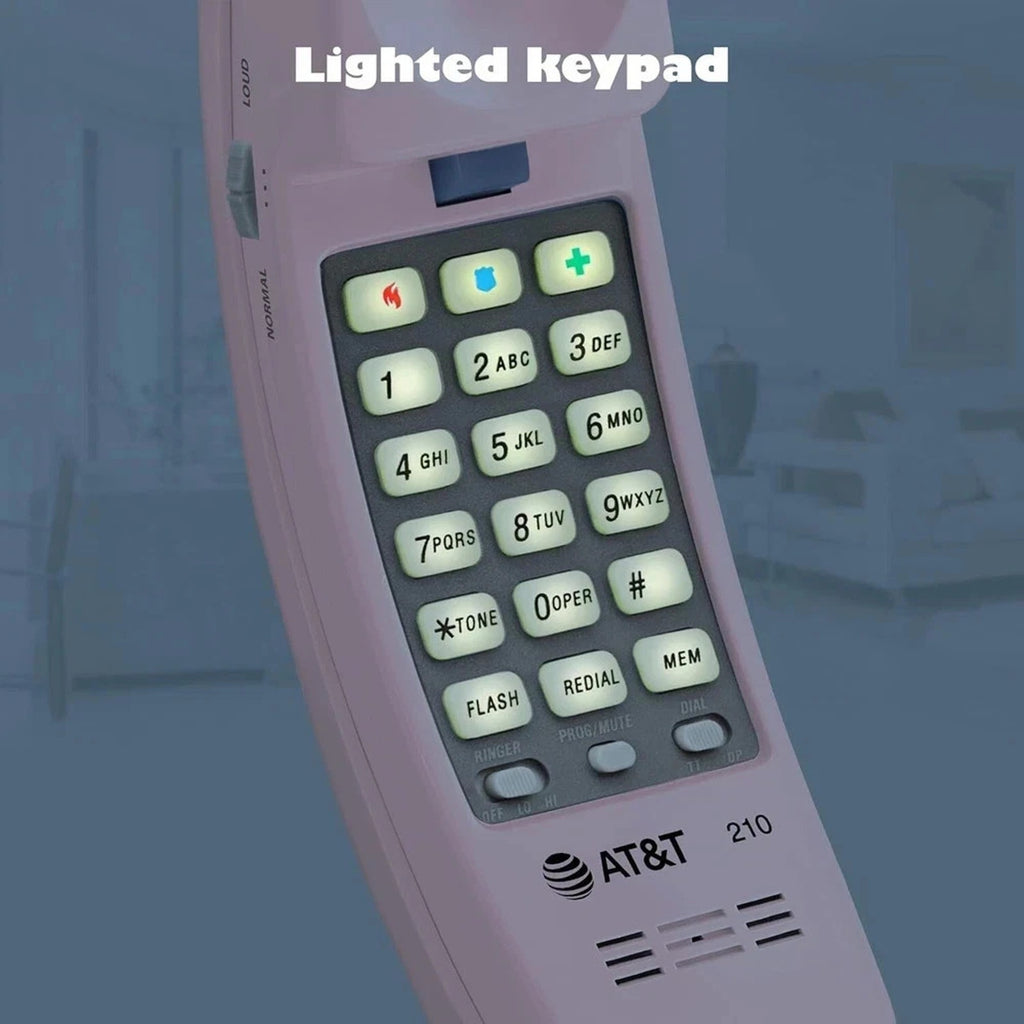 AT&T TRIMLINE 210 Retro Corded Home Phone, No AC Power Required, Pink