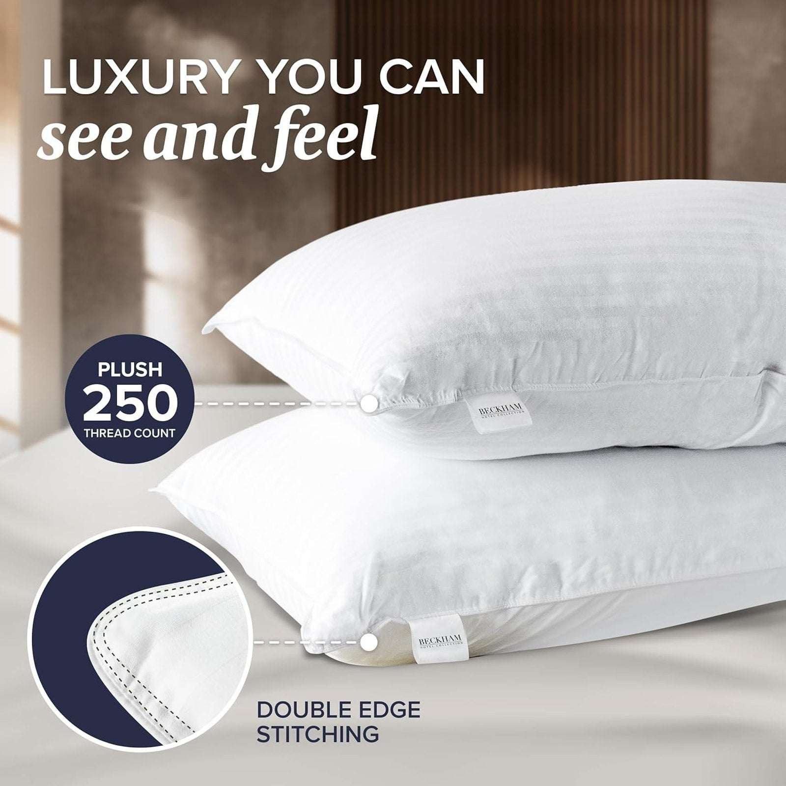 Beckham Hotel Collection Down Alternative Bed Pillows 2 Pack Queen Size White