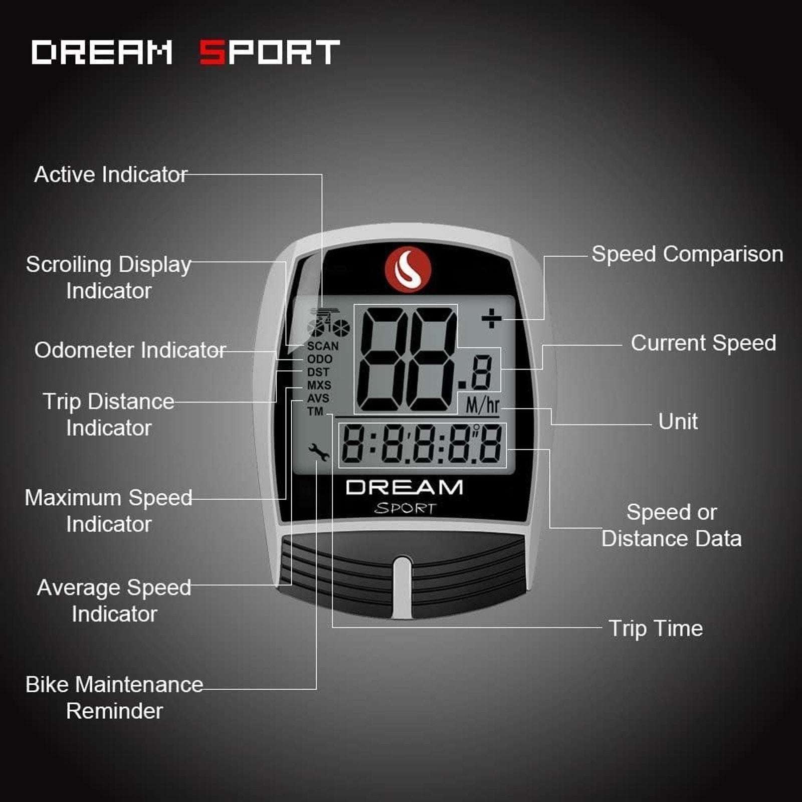 DREAM SPORT Bike Computer 16-Function Waterproof Bicycle Speedometer & Odometer