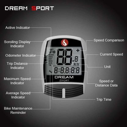 DREAM SPORT Bike Computer 16-Function Waterproof Bicycle Speedometer & Odometer