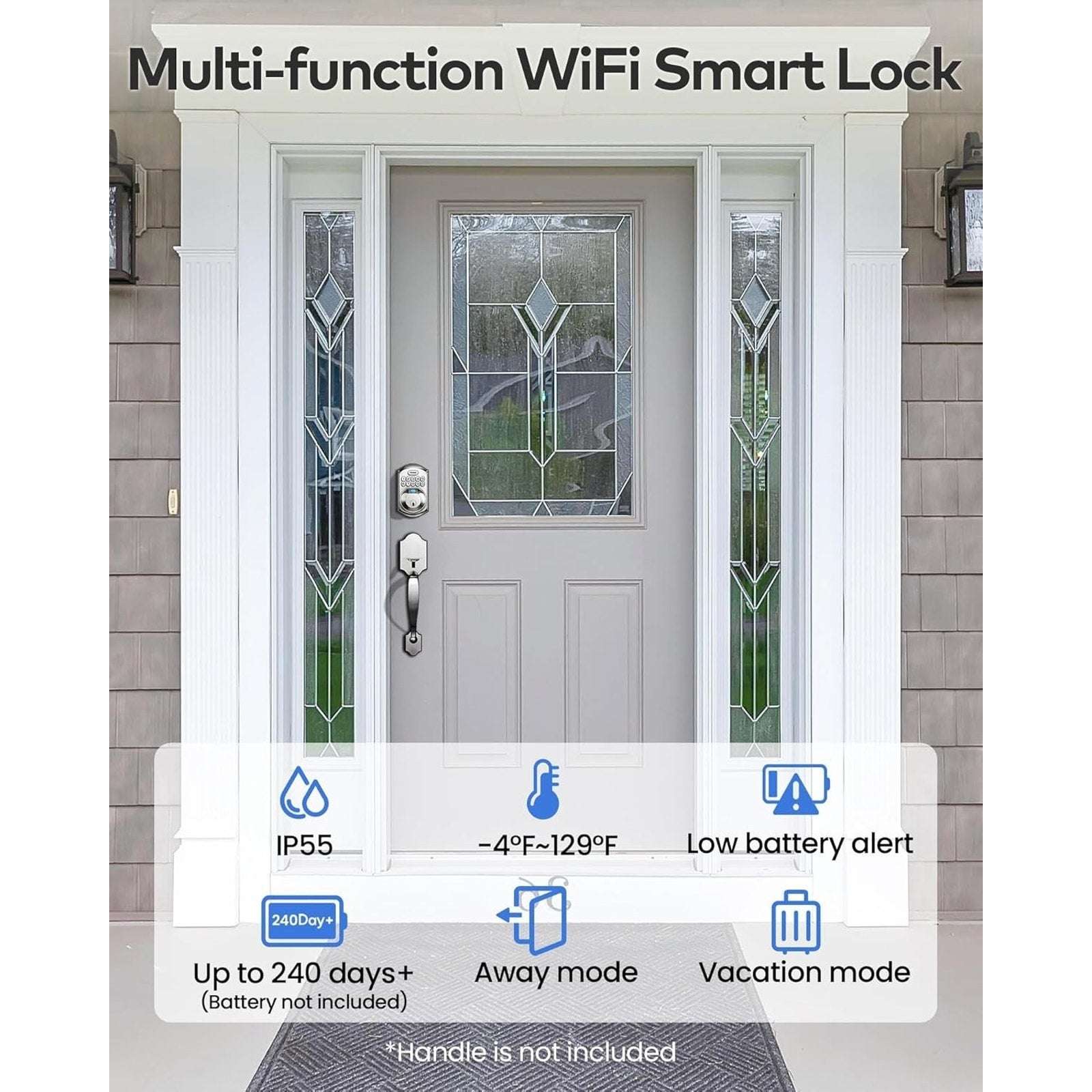 TEEHO Built-in WiFi Smart Lock TE012W Fingerprint Door Lock w App Control Remote