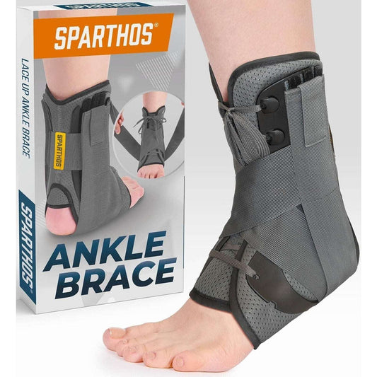 Sparthos Lace Up Ankle Brace - Support for Injury Recovery / Sprained Foot Large