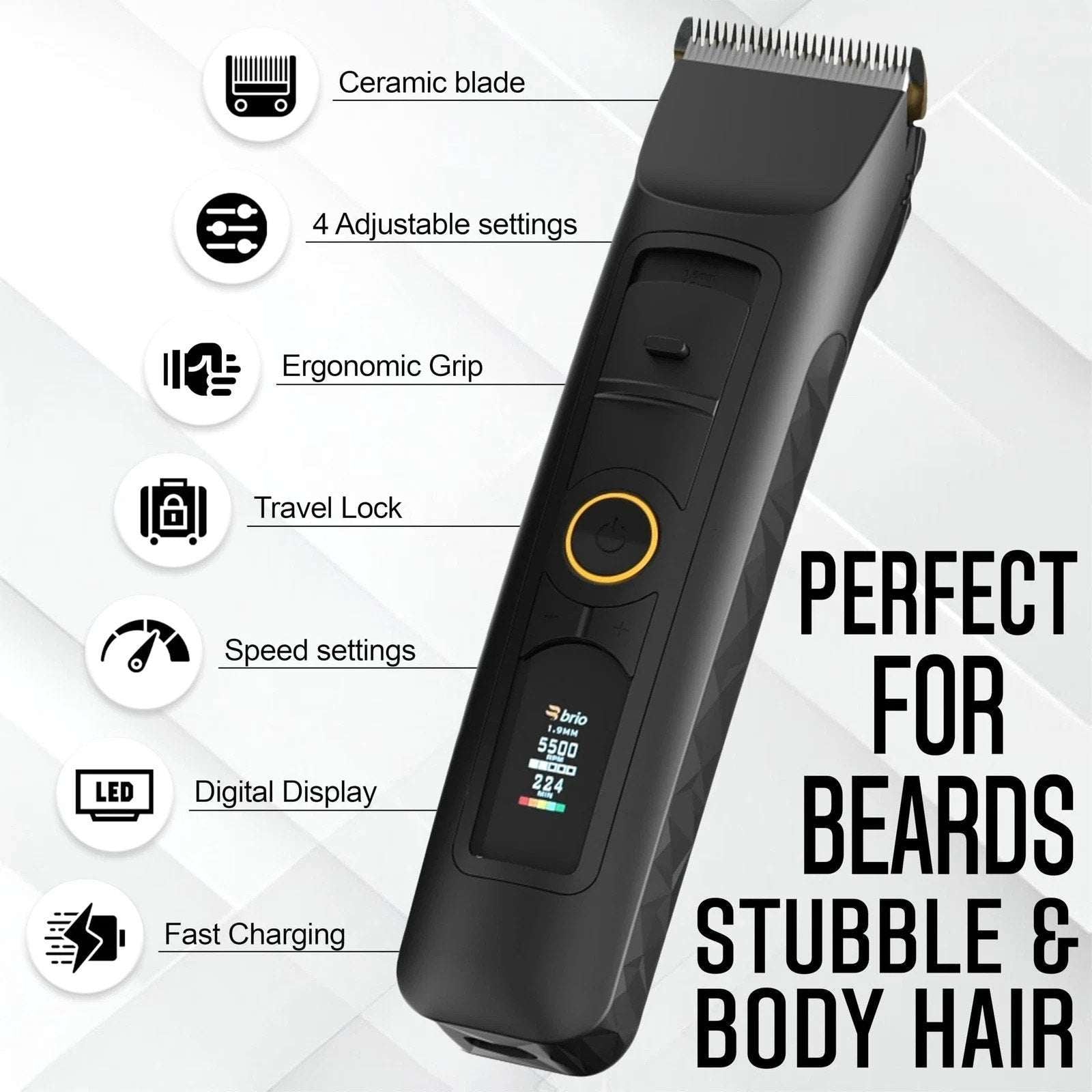 Brio Beardscape V2 Beard & Body Trimmer Cordless w/ Low Friction Ceramic Blade