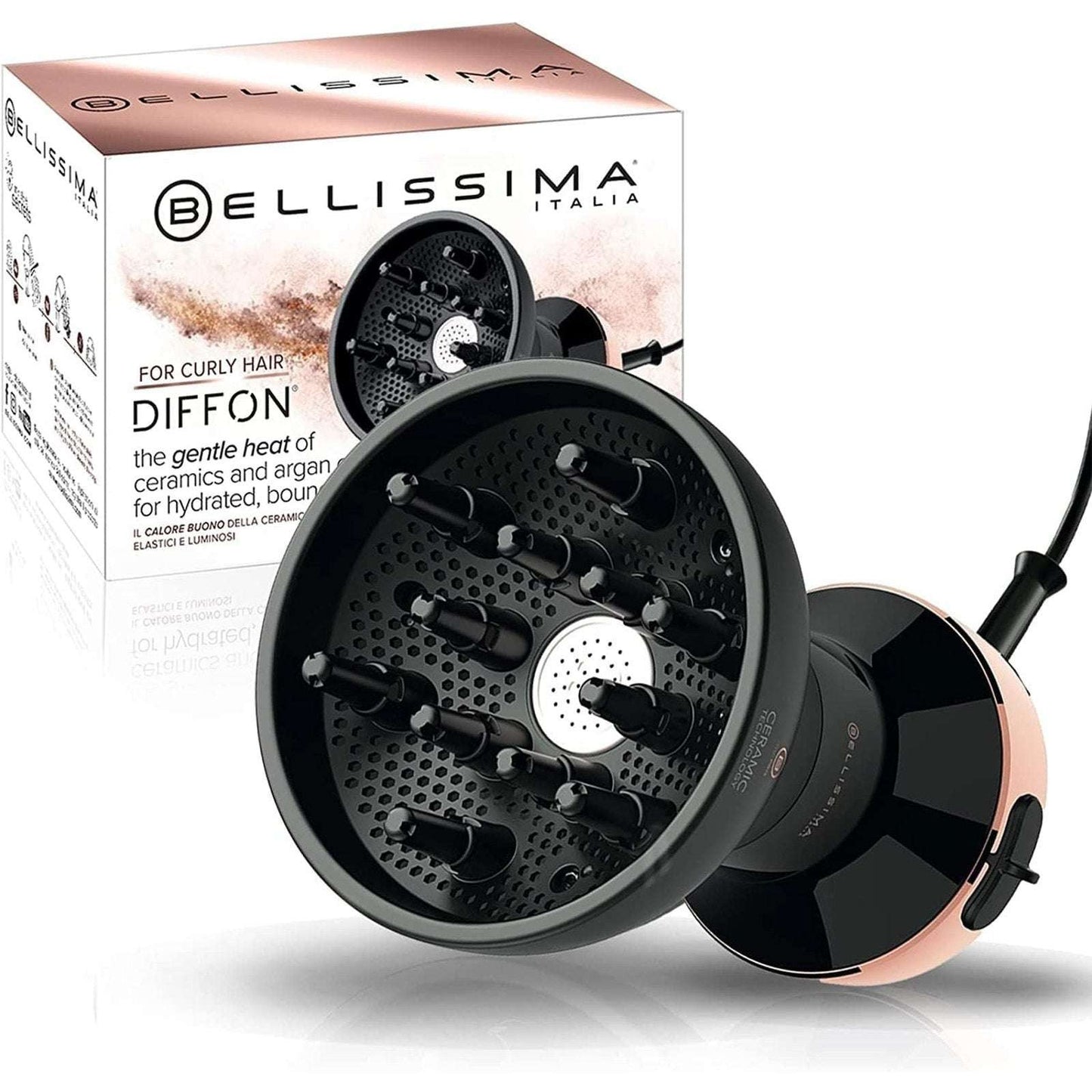 Bellissima Italia Diffon Hair Blow Dryer Diffuser for Curly Hair Rose Gold G5604