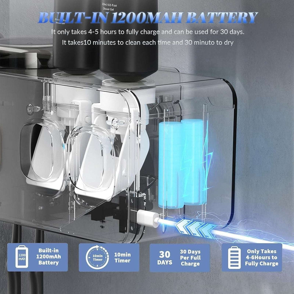 Smart 6 Toothbrush Holder Cleaner Sterilizer & Dryer w Dual Toothpaste Dispenser
