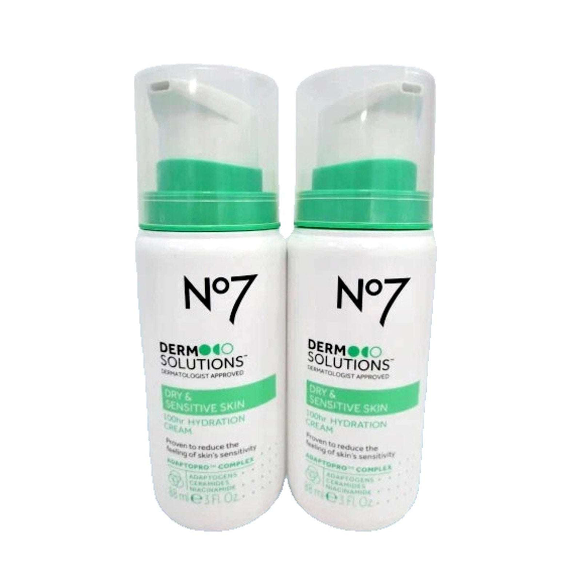 Lot of 2 No 7 Derm Solutions Dry Sensitive Skin 100hr Hydrating Face Moisturizer