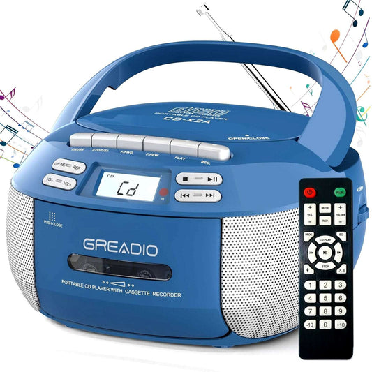 Greadio CD Player Boombox Cassette Player Combo Bluetooth, AM/FM Radio, Remote,