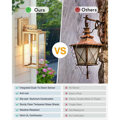 VIANIS Gold Outdoor DUSK TO DAWN Wall Porch Sconce Light Weatherproof Anti-Rust