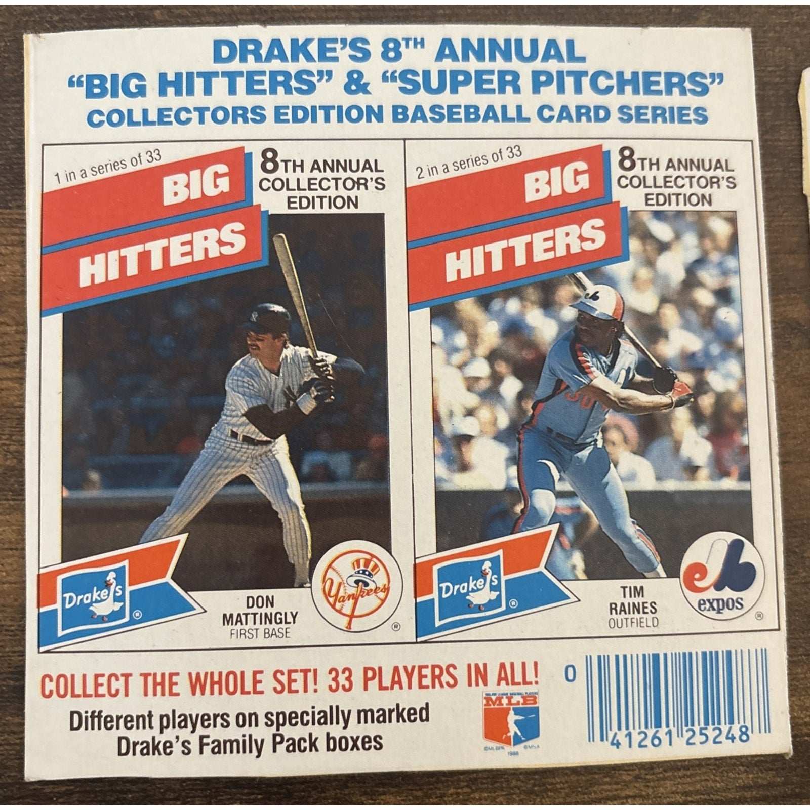 1988 Drakes Big Hitters & Super Pitchers 12 Cards #1 Don Mattingly #2 Tim Raines