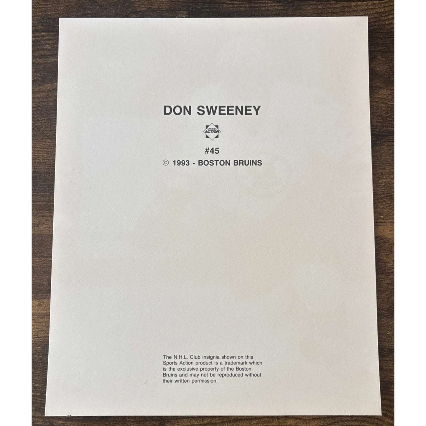 NHL Boston Bruins DON SWEENEY #45 Game Sports Action Color 8 x 10 Photo Picture