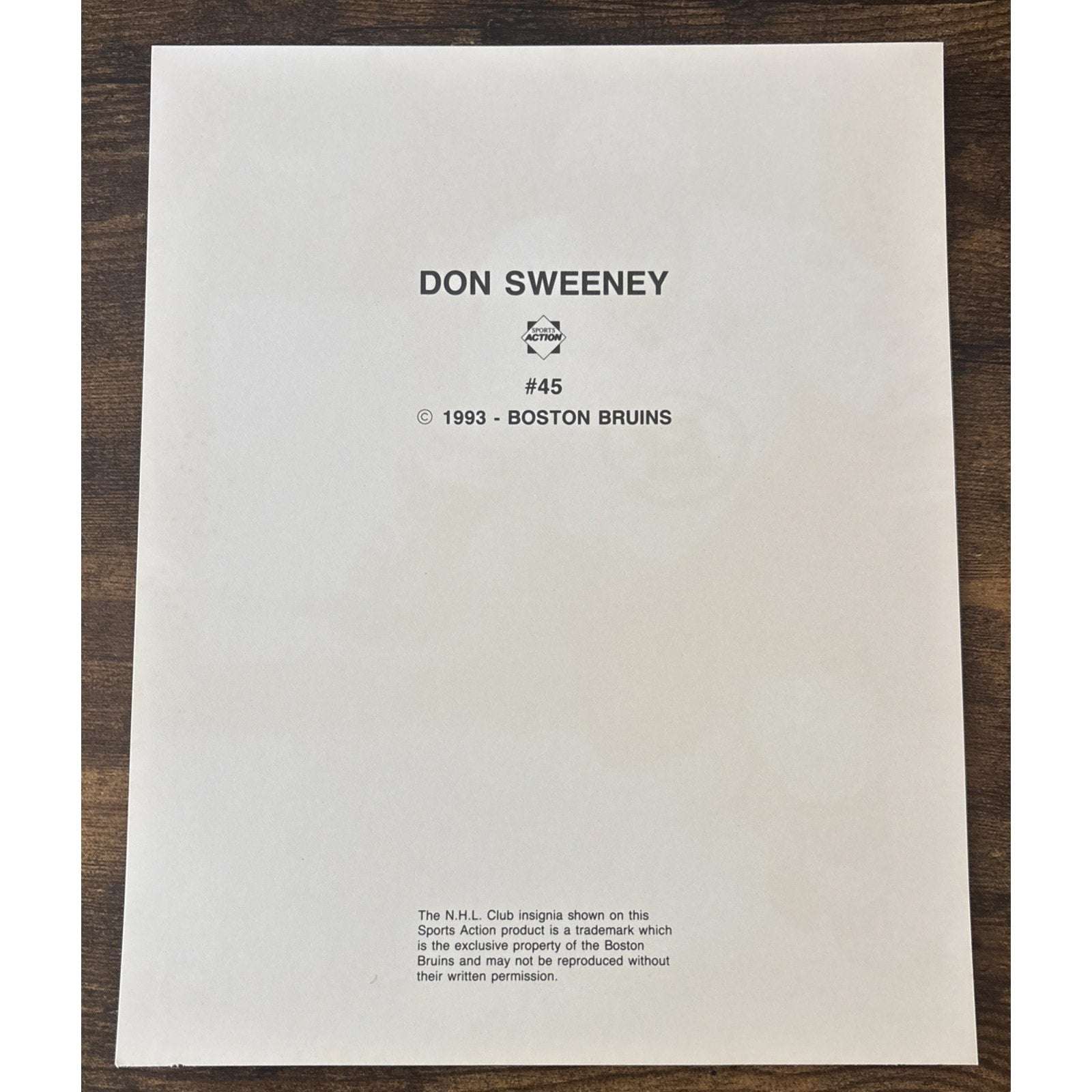 NHL Boston Bruins DON SWEENEY #45 Game Sports Action Color 8 x 10 Photo Picture