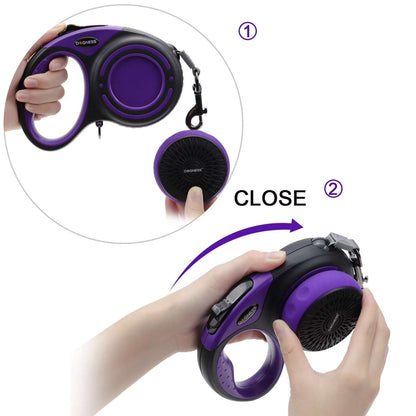 Smart Retractable Dog Leash Set w/ LED Light, Bluetooth Speaker, Bag Dispenser