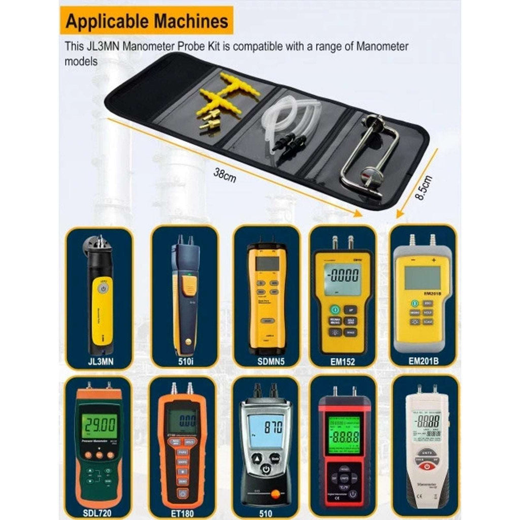 ZIBOO JL3MN Manometer Probe Kit for Klein Tools ET180 Digital Manometer w/ Case