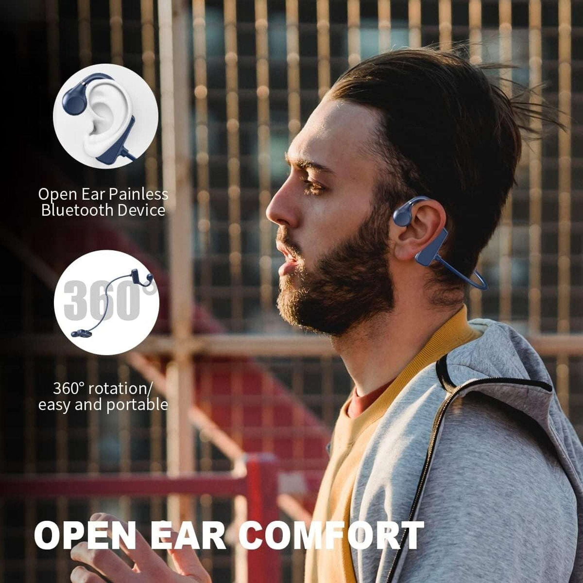 Open Ear Bluetooth 5.1 Sport Headphones Wireless Bone Conduction Earbuds Recharg