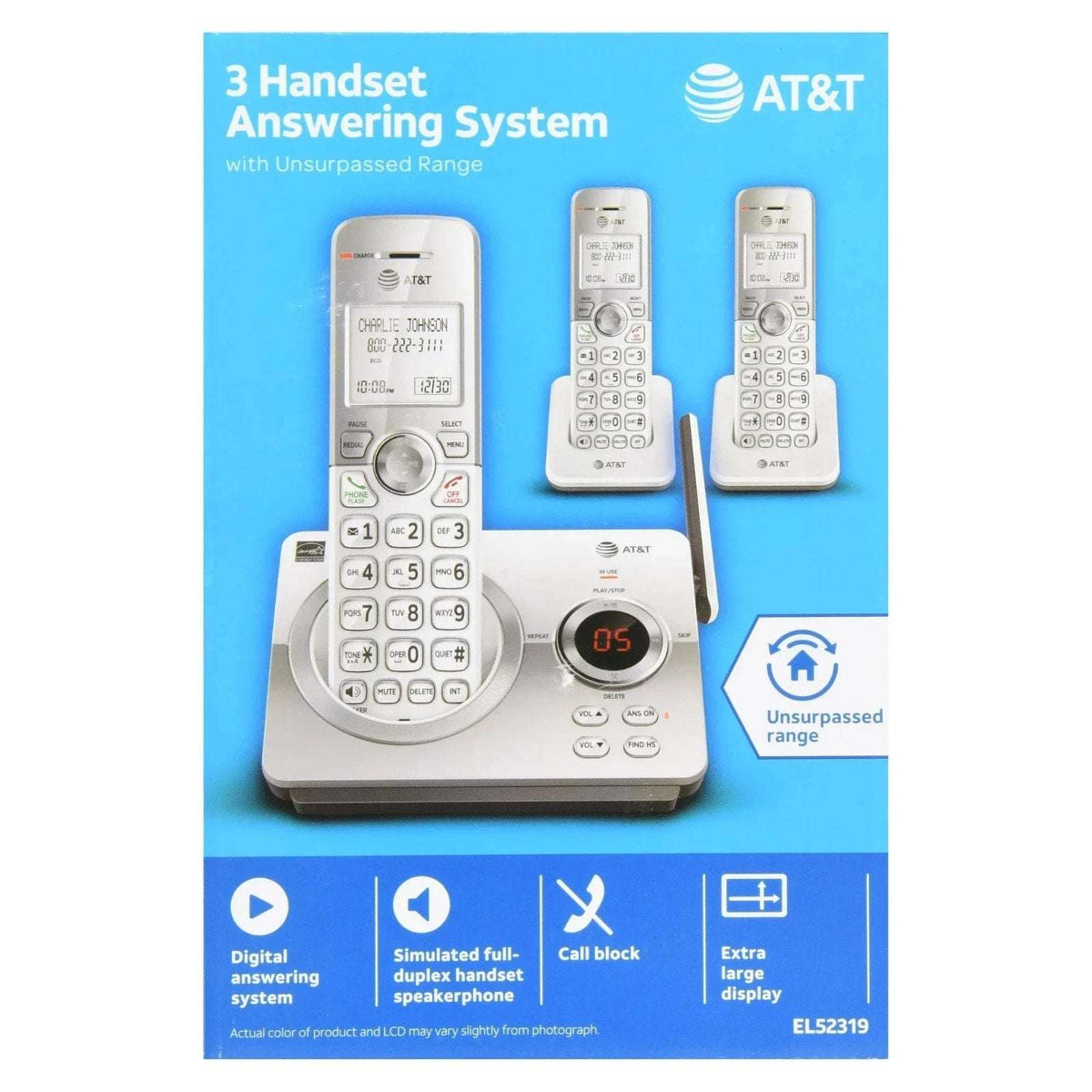 AT&T EL52319 DECT 6.0 Cordless Phone System with Answering Machine 3 Handsets