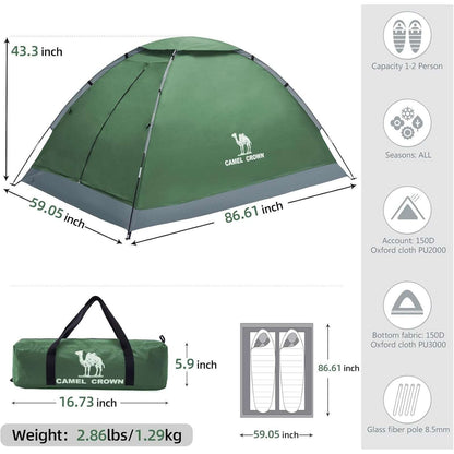 CAMEL CROWN Camping Tent Green/Grey 2 Person Waterproof Lightweight Quick Setup