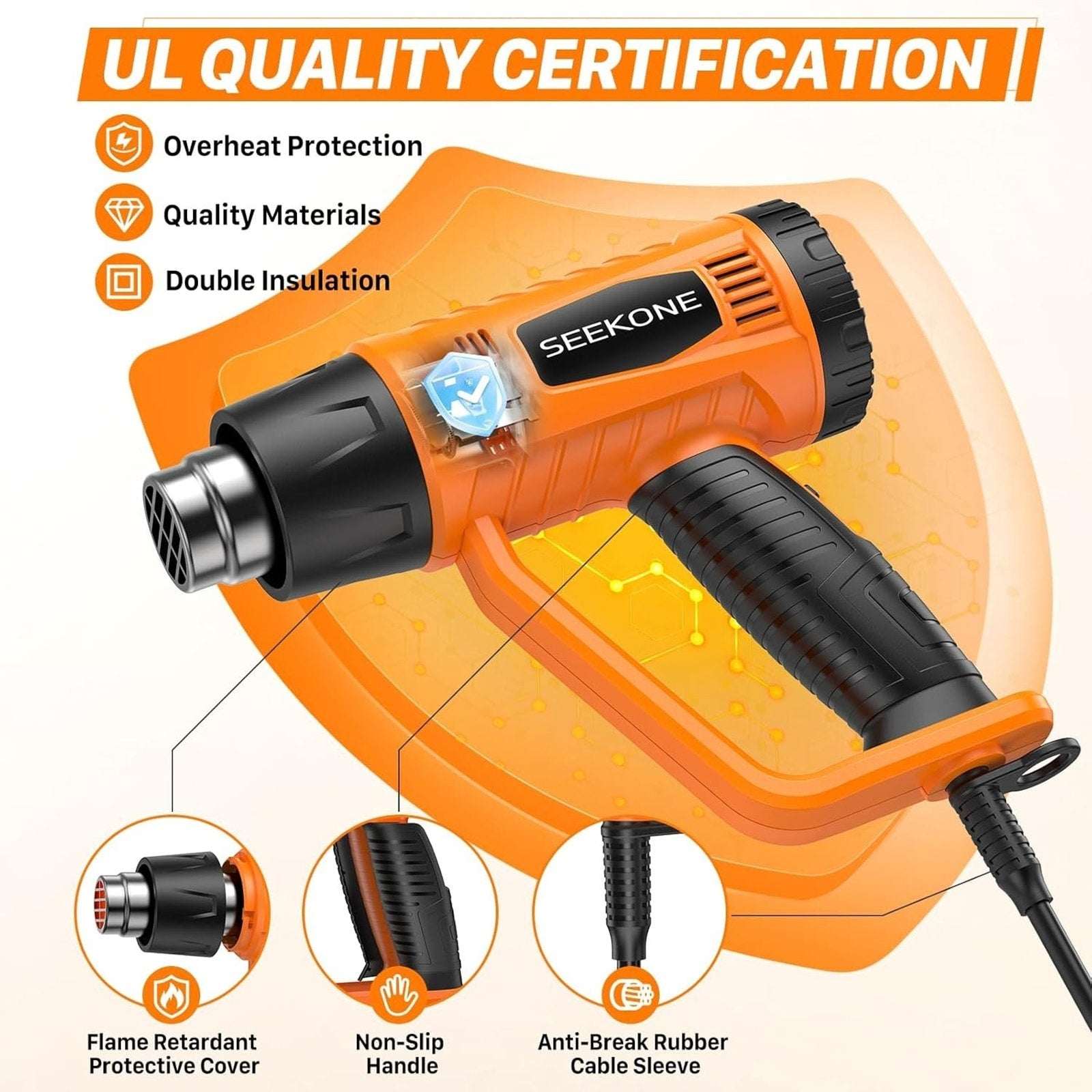 1800W Heavy Duty Heat Gun Fast Heat 752℉ & 1112℉ Dual-Temperature & 4 Nozzles
