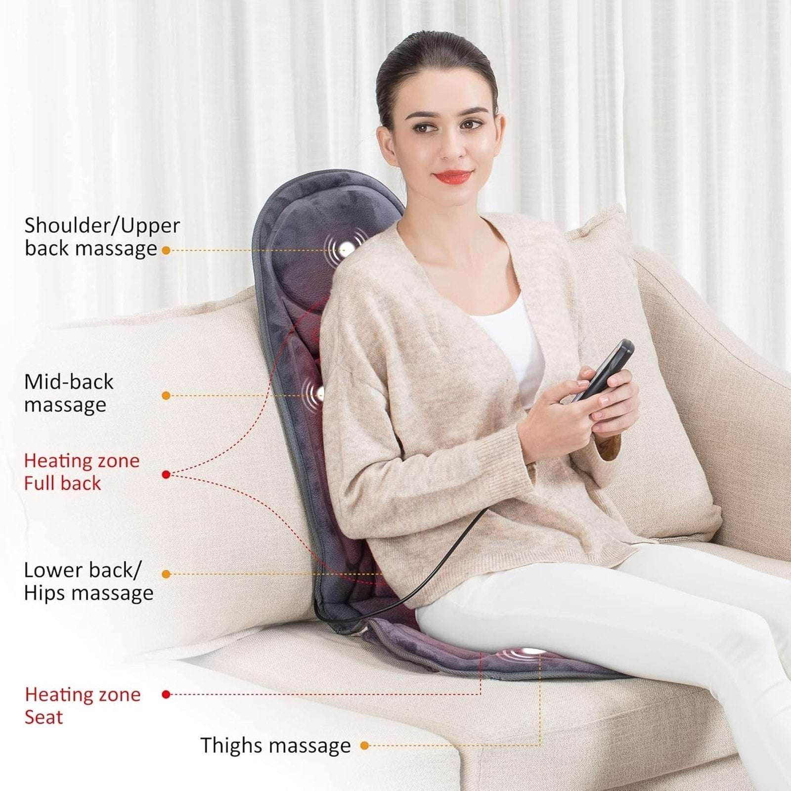 Snailax Massage Seat Cushion Back Massager w/ Heat, 6 Vibration Massage , Timer,
